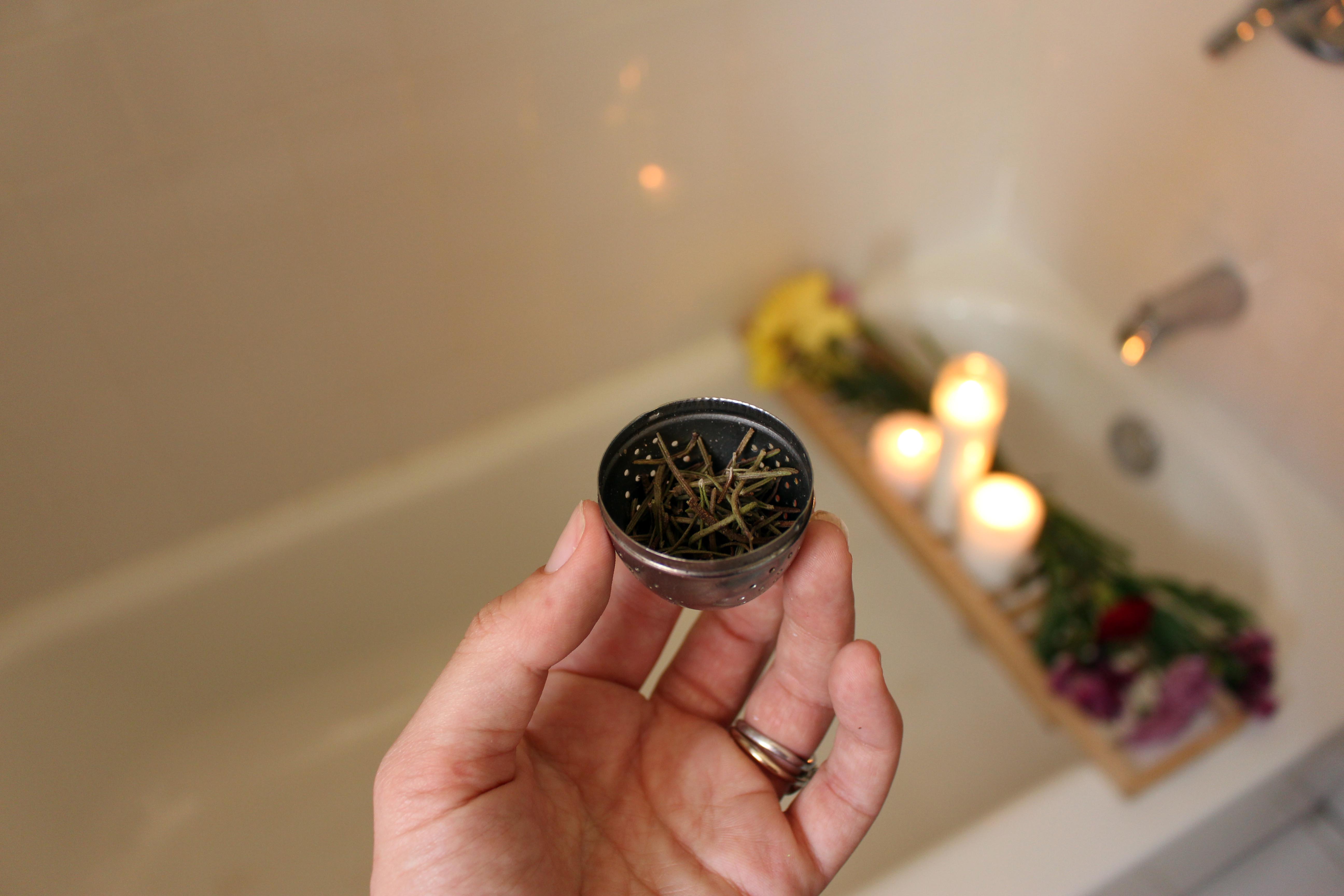 Using a Tea Strainer for Herbal Bath