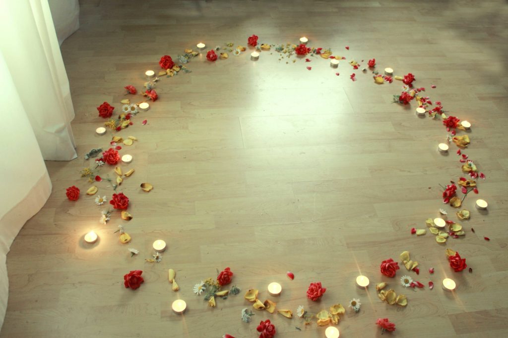 wiccan circle casting with flowers