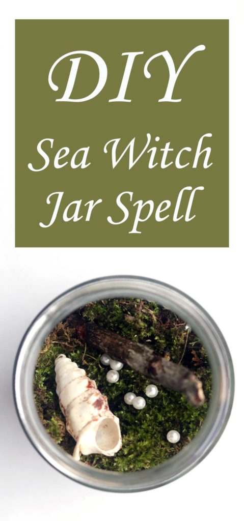 Create this DIY Sea Witch Jar Spell from simple tools like moss, driftwood, shells for a quick, easy moon spell that looks beautiful, too!