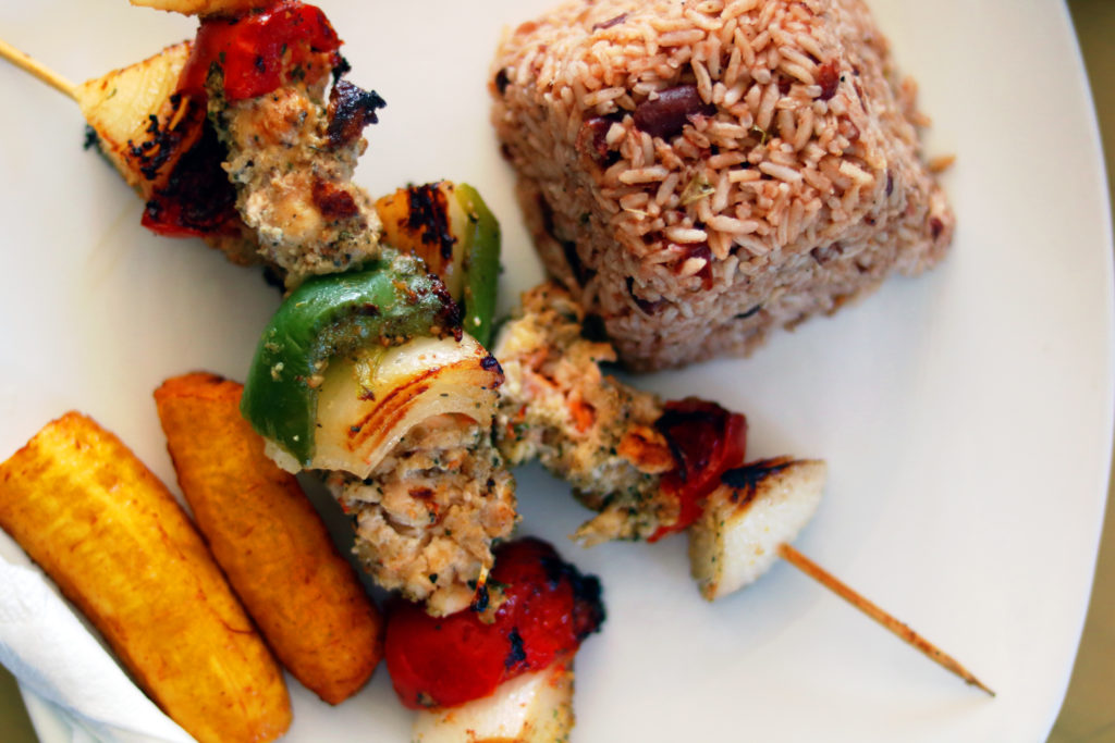 Lobster kabob on Caye Caulker in Belize.