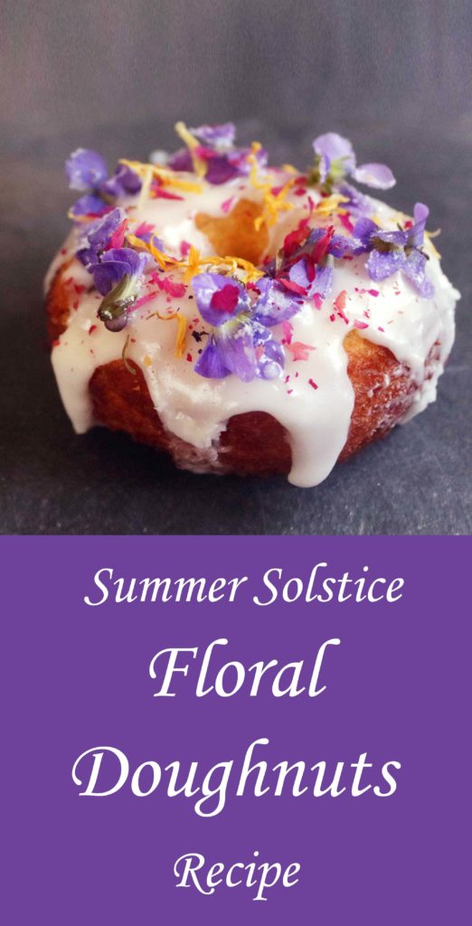 How to make floral doughnuts for your Litha, summer solstice or Midsummer's Eve celebration. A cute recipe idea for the kitchen witch or green witch! Really nice way to use edible garden or wildflowers.