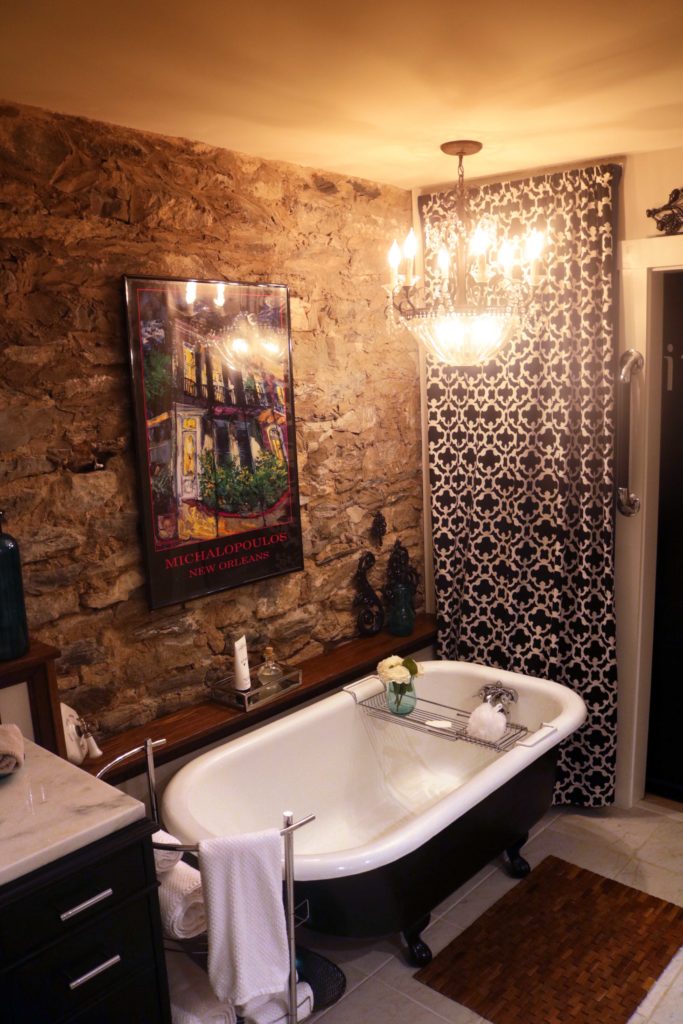 Studebaker Suite elegant spa bathroom at bed and breakfast, Rockhaven, in Harpers Ferry, West Virginia.