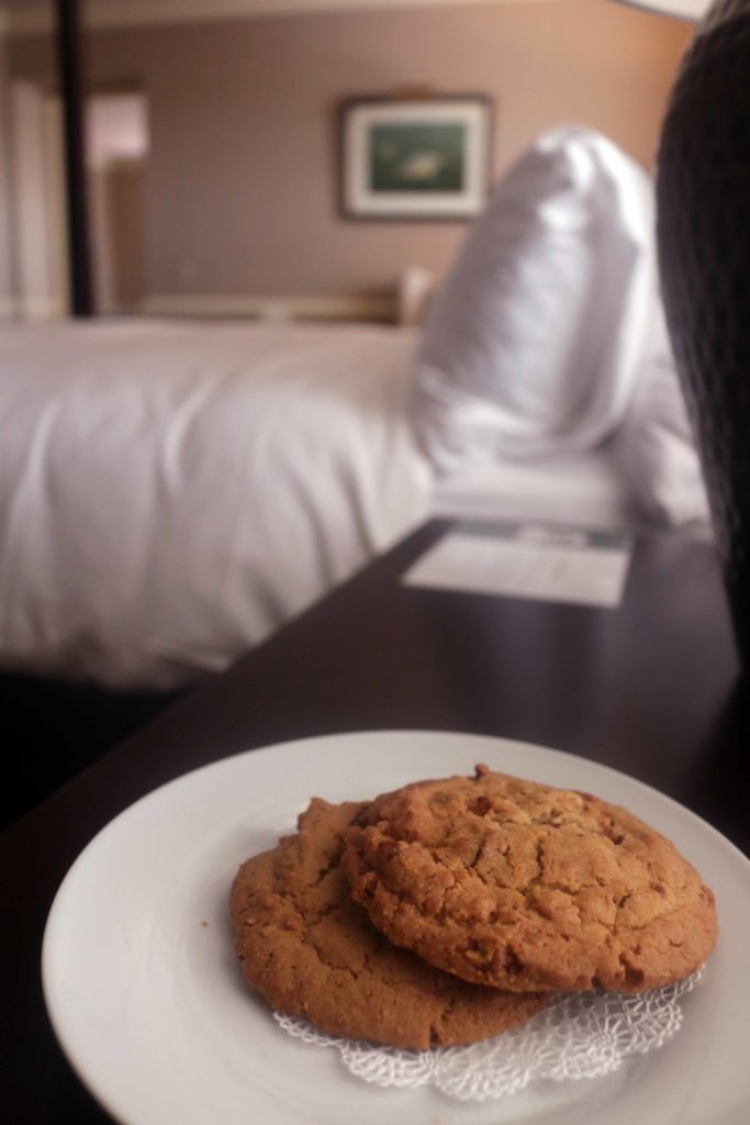 Fresh baked cookies left bedside at the Red Fox Inn in Middleburg, Virginia.