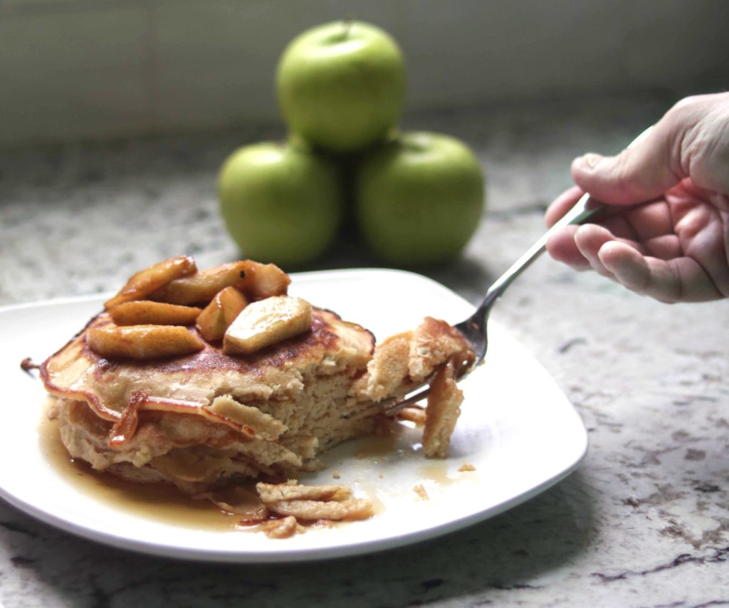 Gingerbread pancakes with fried apples and warm maple syrup for the Fall Equinox. You will not stop at one bite.