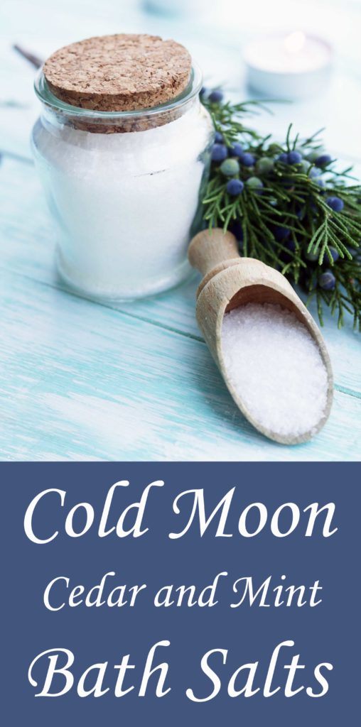 Cold moon ritual bath salts. Make a batch this coming Cold Moon and store them for Winter Esbats, or to give away at Yule.