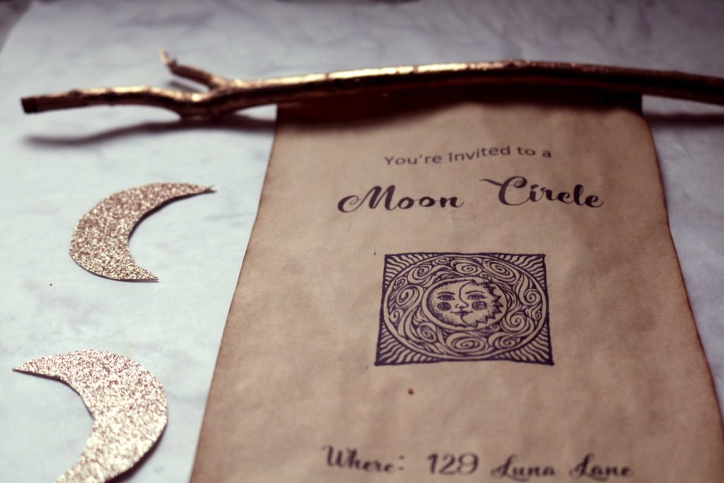 Moon party spell scroll invitations.