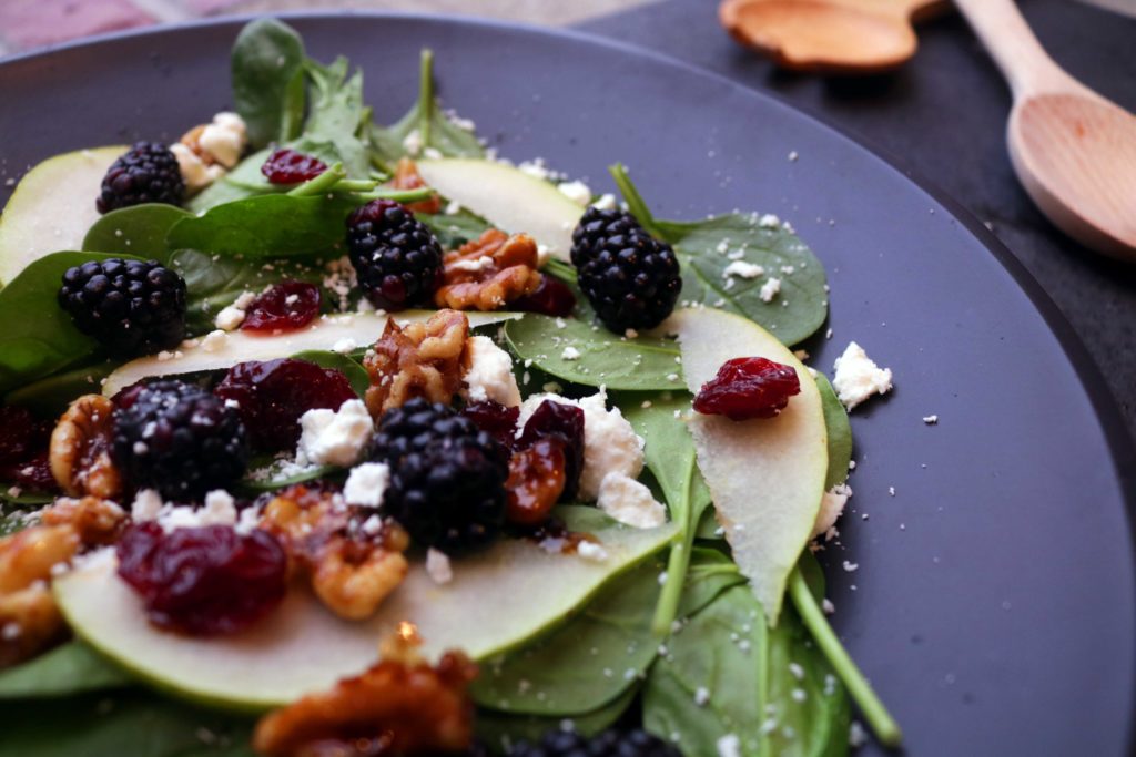 Sweet dried cherries, fresh pears and candied walnuts make this delightful goddess bowl a bountiful meal for Beltane.