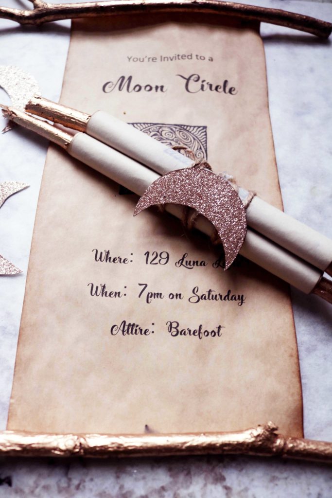 DIY Spell Scroll Moon Circle Invitations.