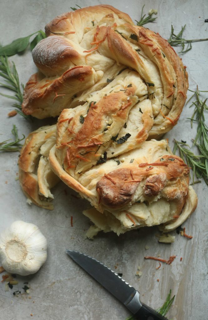 Mmmm . . . spiral bread with herbal butter and pesto. A lot easier than it looks.