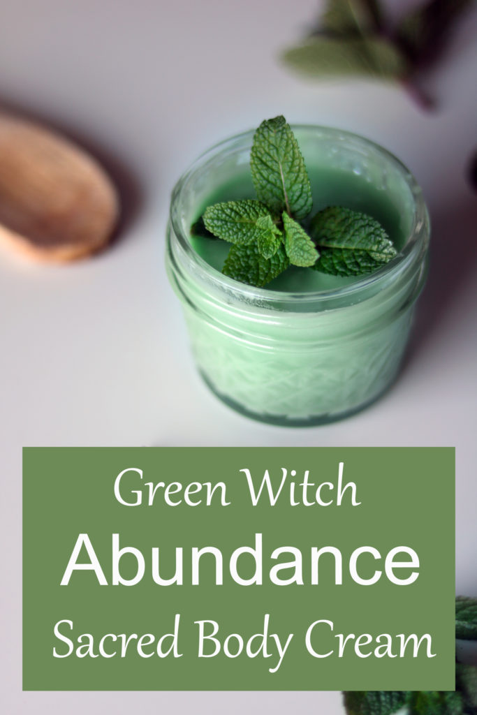 Green Witch DIY spell cream for sacred & ritual baths to attract abundance.