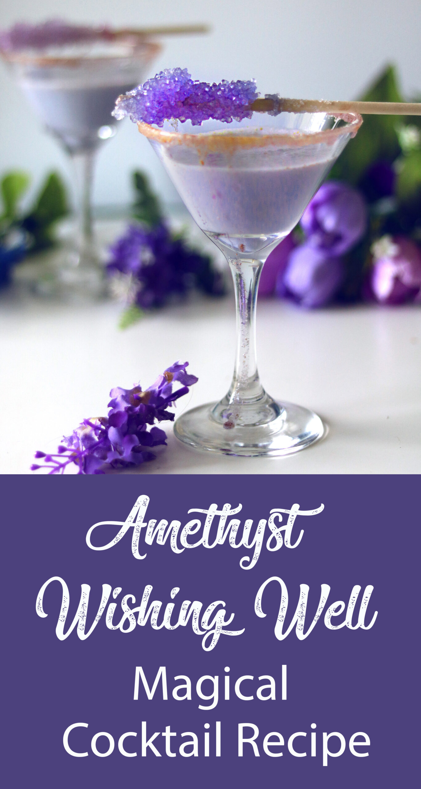 This fun, enchanted, fairy-like little cocktail is made up of all natural ingredients, including a rock-candy garnish that looks like amethyst. So clever!